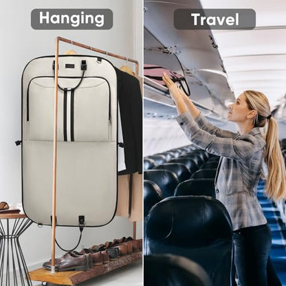 BALEINE Travel Garment Bag, Travel Suit Bag for Men, Water Resistant Carry on Garment Bag for Hanging Clothes, Garment Duffel Bag for Travel Business (Beige) - color: Beige