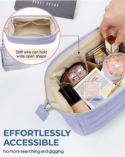 BAGSMART Makeup Bag Cosmetic Bag Wide Open, Purple, M, Wide-open Travel Makeup Bag With Puffy Padded and Rectangular Quilted - color: 18-Lavender Purple