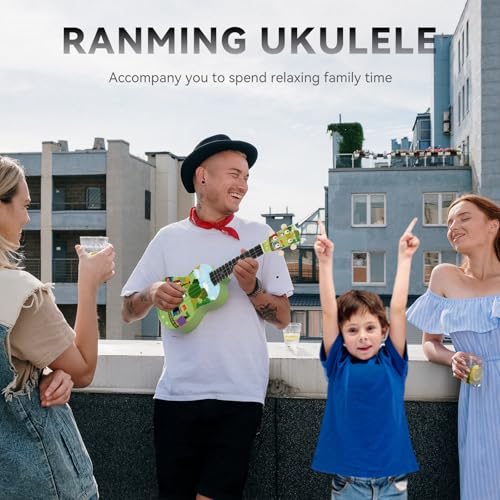 RANMING Ukulele 21 inch ukelele 4-String Ukulele Starter Kit with Strap, Picks,Carbon Strings Portable Plastic uku for Music Education Outdoor Travel Holiday Gifts Green - color: Green