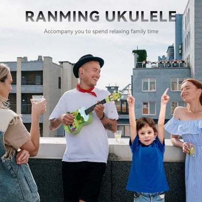 RANMING Ukulele 21 inch ukelele 4-String Ukulele Starter Kit with Strap, Picks,Carbon Strings Portable Plastic uku for Music Education Outdoor Travel Holiday Gifts Green - color: Green
