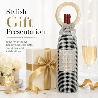 Wine Pouch Mesh Bag, Resin Handle Wine Bag, Sparkly Rhinestone Handwoven Mesh Bags, Party Water Bottle Bags Accessory, Daily Housewarming Party Use (Brown) - color: Brown