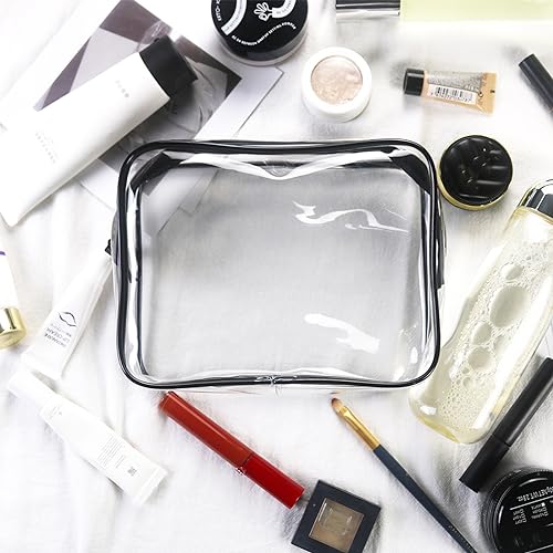 Tergy 20 Packs Clear Cosmetics Bags for Women Men Waterproof Toiletry Bags PVC Makeup Bags Organizer Case with Zipper for Travel Bathroom (Black&White) - color: 20 Black&White