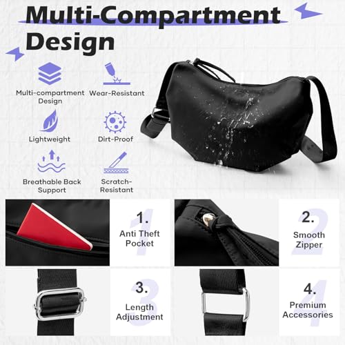SEAFEW Mini Crossbody Bag Shoulder Bag for Men, Small Messenger Satchel Bag for Women - color: Black - Crescent