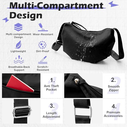 SEAFEW Mini Crossbody Bag Shoulder Bag for Men, Small Messenger Satchel Bag for Women - color: Black - Crescent