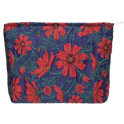 PAZIMIIK Makeup Bag Large Cotton Zipper Pouch for Purse Travel Canvas Make Up Organizer for Women Cosmetic,Brocade Navy Blue - color: Brocade Navy Blue