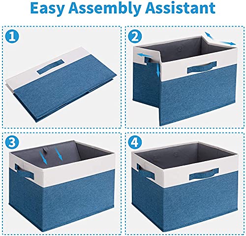 GhvyenntteS Storage Baskets for Shelves 3 Pack, Large Fabric Storage Bins with 3 Handles, Collapsible Closet Organizers and Storage, Sturdy Closet Organizer Bins/Laundry Room Organization, Blue - color: Blue & White, size: Large-3 Pack