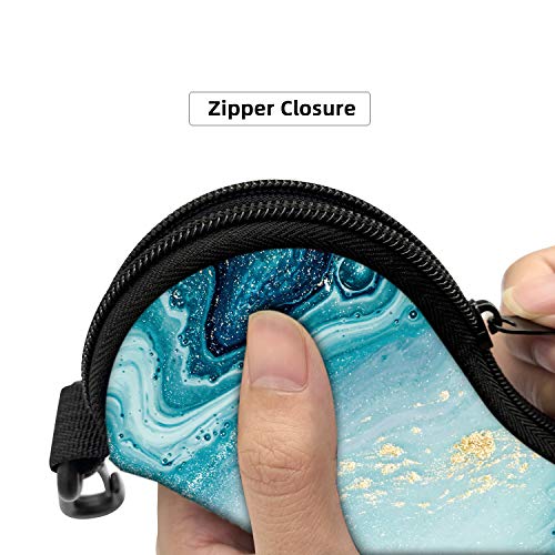Sunglasses Soft Case with Carabiner Ultra Light Neoprene Zipper Glasses Case - color: Blue Marble