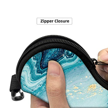 Sunglasses Soft Case with Carabiner Ultra Light Neoprene Zipper Glasses Case - color: Blue Marble