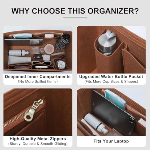 Purse Organizer Insert Compatible with Longchamp Le Pliage L Travel Bag, Brown/LB - color: Gold Brown, size: L Travel Bag