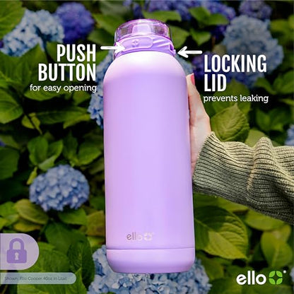 Ello Cooper 40oz Stainless Steel Water Bottle with Straw and Carry Handle, Double Walled and Vacuum Insulated Metal, Leak Proof Locking Lid with Soft Silicone Spout, Reusable, BPA Free, Black - color: Black, size: 40 Ounces
