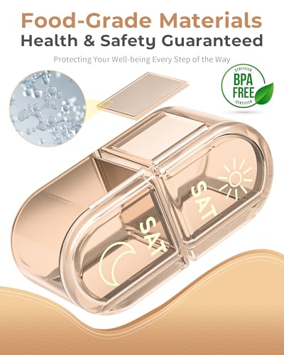 Pillex Weekly Pill Organizer 2 Times a Day, 7-Day AM PM Pill Box, Travel Pill Case, Medicine Pill Organizer for Fish Oils, Vitamins & Supplements - color: Brown