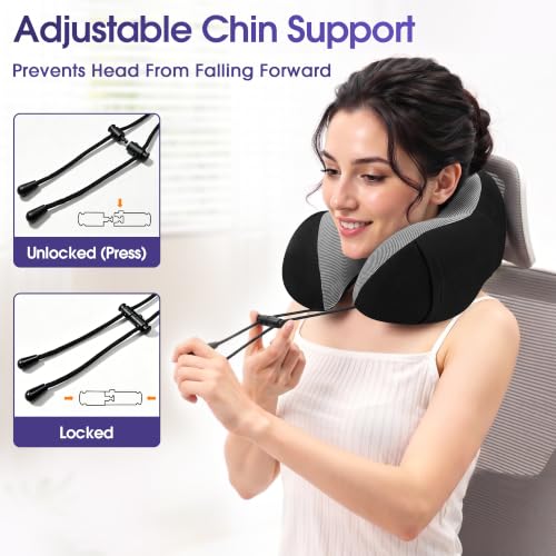 CloudBliss Travel Pillow for Airplane, Memory Foam Neck Pillow for Travel, Compact Flight Pillow with Eye Mask, Earplugs, Carry Bag, Travel Neck Pillow for Long Flight Sleep, Plane Accessories, Black - color: Black