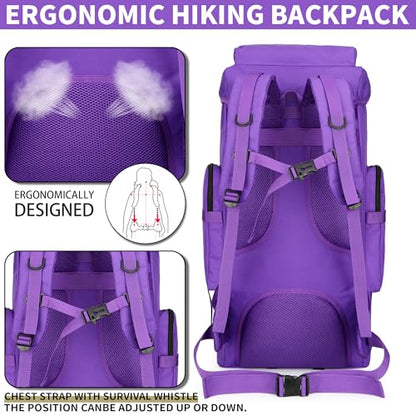 Hiking Backpack for Men 70L/100L Camping Backpack Military Rucksack Molle 3 Days Assault Pack for Climbing | Camping Backpack - color: 70l-purple