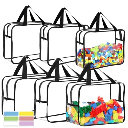 6 Packs Large Toy Storage Bags with Labels, Reusable Clear PVC Board Game Storage, Travel Waterproof Organizer Bags with Zipper for Building Blocks, Puzzle, Kids Books(3 large & 3 Extra Large) - color: black, size: Large, X-Large