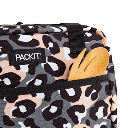 PackIt Freezable Hampton Lunch Bag, Wild Leopard Gray, Built with EcoFreeze Technology, Collapsible, Reusable, Zip Closure with Front Pocket and Shoulder Straps, Perfect for Tweens and Adults - color: Wild Leopard Gray