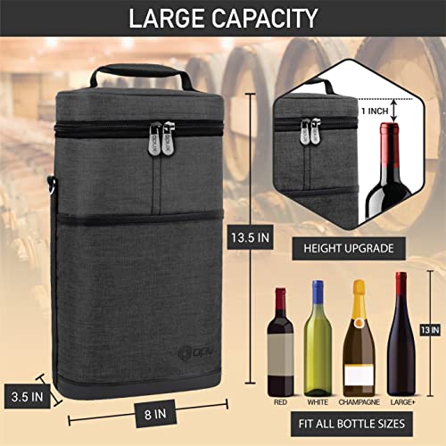 opux 2 Bottle Wine Carrier Tote, Insulated Leakproof Wine Cooler Bag, Wine Travel Bag for Picnic BYOB Beach, Portable Wine Bottle Carrying Case, Gift for Wine Lover Women Men Christmas, Charcoal Grey - color: Charcoal