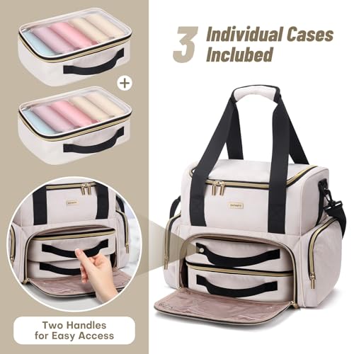 BAFAMYE Large Makeup Cosmetic Bag with 2 Removable Case, Double Layer Travel Makeup Organizer Case, travel Toiletry Bag For Women - color: Khaki