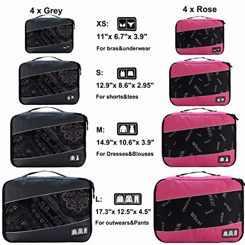 Packing Cubes Luggage Bags Organizer Durable Travel Accessories With Clothing Label - color: 8 set - Grey/Rose