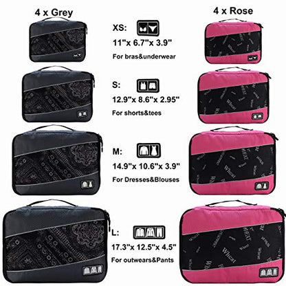 Packing Cubes Luggage Bags Organizer Durable Travel Accessories With Clothing Label - color: 8 set - Grey/Rose