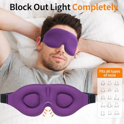 Sleep Mask, Blackout 3D Contoured Sleeping Eye Mask, Upgraded Eyelash Friendly Night Blindfold with Adjustable Strap, Lightweight Soft Eyeshade for Women Men, Concave Cup Eye Cover for Travel Nap - color: Purple