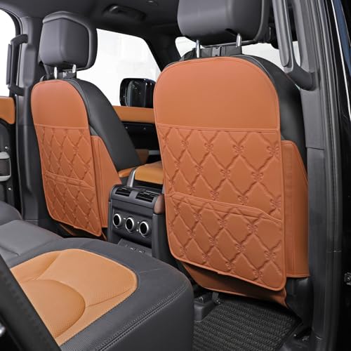 TAIKOO Seat Back Protector w/Dual Pockets,Guards Seats from Kicks & Scuffs | Keeps seat backs looking new for a long time. Easy to install and clean. 2-piece set, size: 30in × 18in × 0.2in - color: Style B-Brown