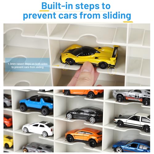 Saichotoy Storage Case for Hot Wheels - Carrying Display Case for 1/64 Scale Toy Cars, 48-Slot Double-Sided Transparent Organizer with Built-in Steps Prevent Sliding & Adjustable Dividers - size: 1 Pack