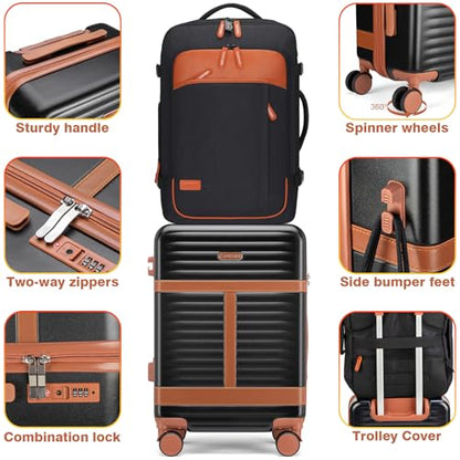 Lumesner 5 Piece Luggage Sets with Travel Backpack, 20" Carry On Hardside Spinner Suitcases, TSA Lock, Durable PC (Black, 5 piece set (20inch)) - color: Black(20inch-5piece Set)