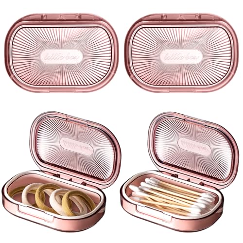 Kigley 4 Pcs Hair Tie Container Small Portable Travel Cotton Swab Holder Flosser Dispenser with Lid Plastic Box Storage Containers for Small Items, 3.94 x 2.76 Inch (Pink) - color: Pink