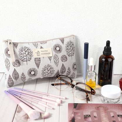 4 Pcs Canvas Cosmetic Bags Cosmetic Pouches with Zipper Makeup Bag Multi-Function Canvas Travel Pouch Vacation Travel Toiletry Bag for Women Girls, 4 Patterns