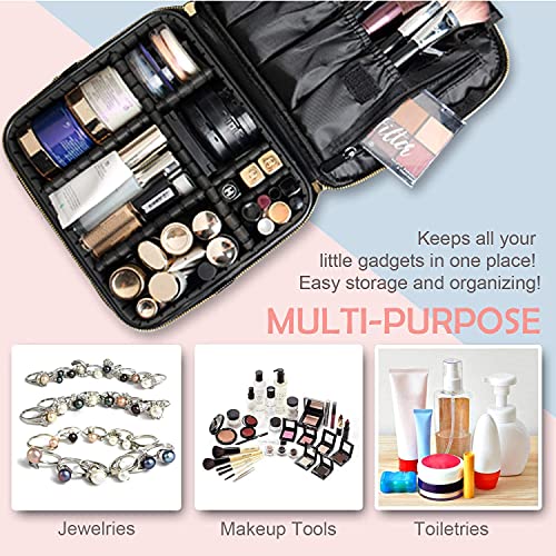 Travel Makeup Case, PU Leather Portable Organizer Makeup Train Case Makeup Bag Cosmetic Case with Adjustable Dividers for Cosmetics Makeup Brushes Women (Pink) - color: Pink