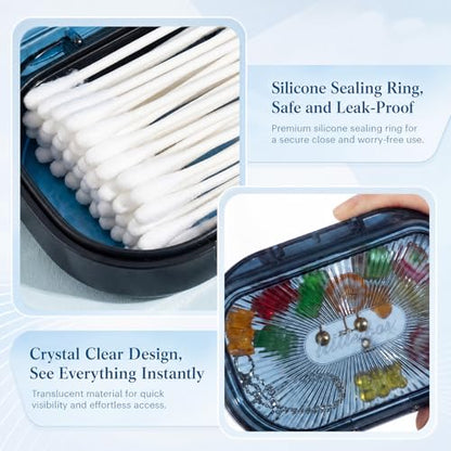 Kigley 4 Pcs Hair Tie Container Small Portable Travel Cotton Swab Holder Dispenser with Lid Plastic Box Storage Containers for Small Items, 3.94 x 2.76 Inch (Blue) - color: Blue