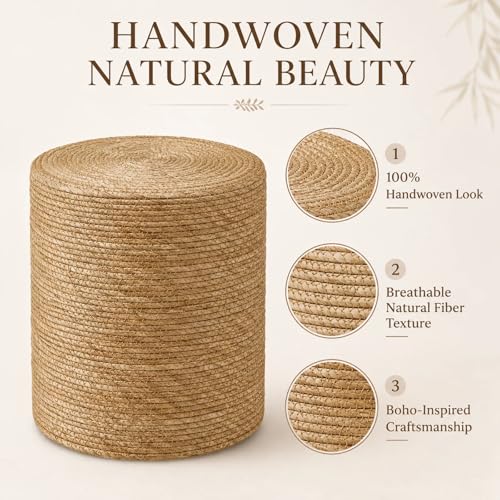 Wimarsbon Natural Seagrass Foot Stool, Hand Weaving Round Ottoman, for Living Room, Outdoor Seat (Natural) - color: 14inch Natural Cattail