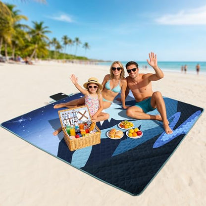Tirrinia Picnic Blanket Waterproof, 70"x80" Extra Large Outdoor Blanket Waterproof, 3-Layer Foldable Picnic Mat with Sandproof Backing for Beach, Camping, Hiking, Park, Travel - color: Navy Mountain