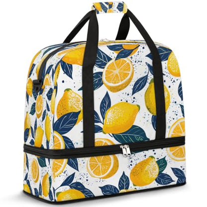 Travel Duffel Bag Printed Lemon Weekender Bag with Shoe Compartment Foldable Overnight Bags for Travel Sports Lightweight Gym Bags for Men Women - color: Printed Lemon