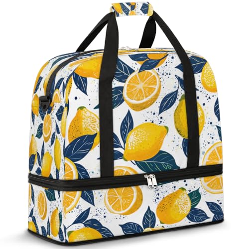 Travel Duffel Bag Printed Lemon Weekender Bag with Shoe Compartment Foldable Overnight Bags for Travel Sports Lightweight Gym Bags for Men Women - color: Printed Lemon