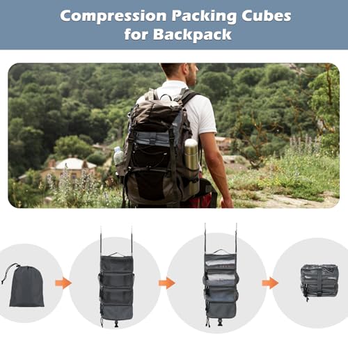 Surblue Hanging Travel Organizer Portable Hanging Luggage Organizer Multiple Compartments Collapsible Compression Closet Packing Cubes,LightGray,S - color: LightGray, size: Small