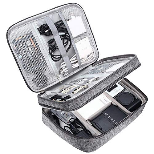 SELLYFELLY Electronic Bag Travel Cable Accessories Bag Waterproof Double Layer Electronics Organizer Portable Storage Case for Cable, Cord, Charger, Phone, Adapter, Power Bank, Kindle, Hard Drives - color: Grey