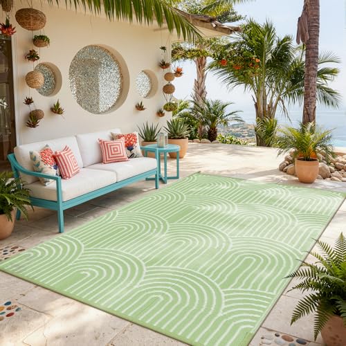 Lahome Deck Rugs Outdoor Waterproof 6x9 Patio Outside Rug, Plastic Straw Reversible Rv Mat,Large Portable Porch Camping Carpet for Balcony Tent (Rainbow Green, 6'x9') - color: Green-rainbow, size: 6' x 9' (Rectangular)