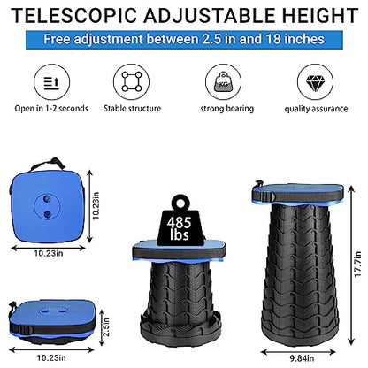Upgraded Folding Stool - 485lbs Load Capacity,Telescopic Stool,Portable Collapsible Seat for Camping,Fishing,Hiking,Travel - color: Blue