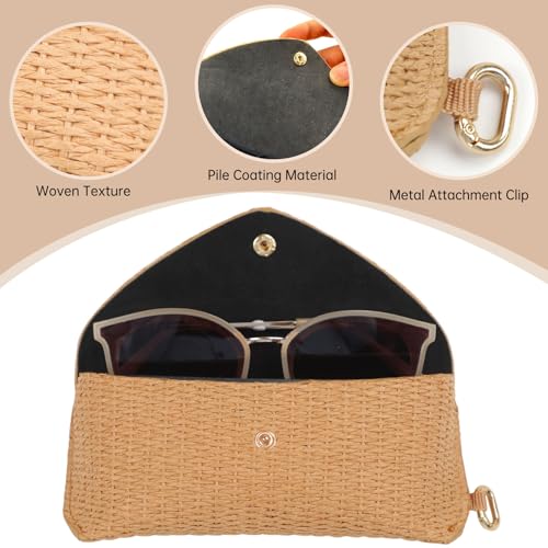 Straw Sunglasses Case Hard Shell Glasses Eyeglass Travel Pouch Women Men Eyewear Organizer Holder with Clip - style: Straw