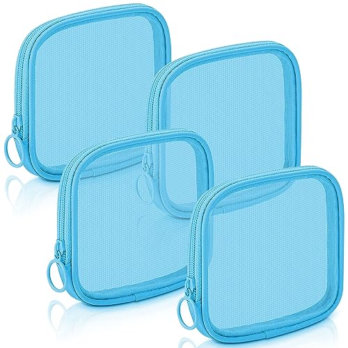 Weewooday 4 Pcs Mesh Makeup Bag Mesh Cosmetic Bag Travel Toiletry Pouch with Zipper Mini Makeup Cosmetic Purse for Daily Accessory(Small,Blue) - color: Blue, size: Small