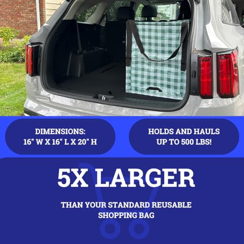 DURASACK Heavy Duty Storage Tote Bag 22-Gallon Rugged Woven Polypropylene Moving Bag, Reusable Self-Standing Design, Holds up to 500 Pounds, Single, Gingham Green - color: Gingham Green, size: Single