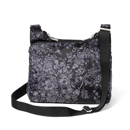Baggallini Crossbody Travel Bag 11x8.5 Lightweight Water-resistant Nylon Handbag - color: Black Hydrangea