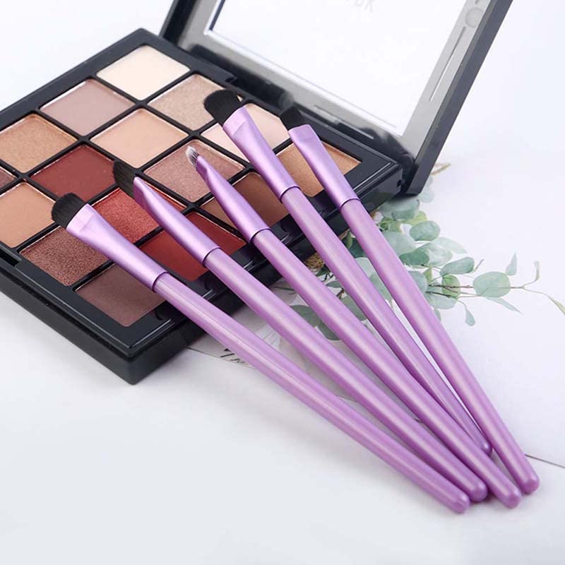 AKOAK 5 Pcs/set Travel Portable Mini Eye Makeup Brush Set Apply Eyeshadow Eyeliner Eyebrow Brush Lip Makeup Brush Set Makeup Tools (Purple) - color: Purple