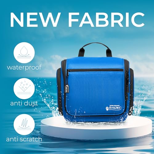 Travel Toiletry Bag for Men and Women - (10.6”x10.6”x3.2”) Large Hanging Toiletry Organizer - Waterproof Hygiene Bag with Metal XXL Swivel Hook, with Sturdy Zippers and 19 Compartments for Toiletries - color: L Light Blue