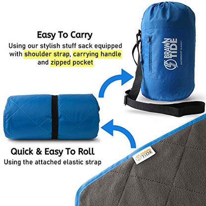 BRAWNTIDE Large Waterproof Outdoor Blanket, Extra Thick Fleece, Warm, Windproof & Sandproof, Quilted Stadium Blanket for Sports Events, Beach, Camping, Picnics, Dogs & Car, 82" x 55 - color: Royal Blue