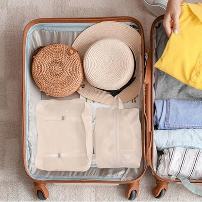 Alipis 7pcs Waterproof Travel Packing Cubes Set for Women Large Capacity Suitcase Organizer Bags Beige Compression Travel Accessories for Luggage and Backpack