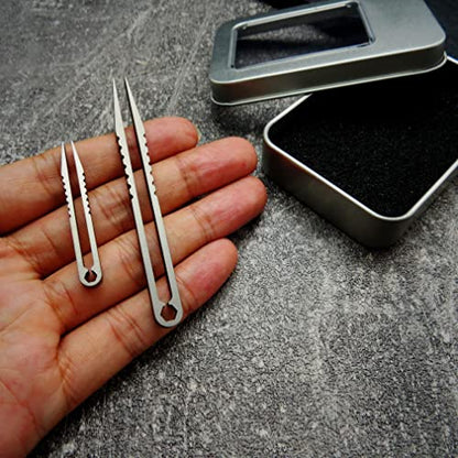 Canku 2pcs Mini Tweezers Portable Titanium Alloy EDC Survival Camping Outdoor Travel Tool(Silver) … - color: Silver