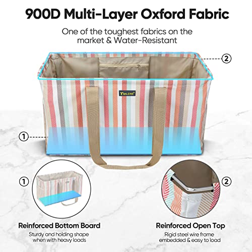 BALEINE Extra Large Utility Tote Bag with Reinforced Wire Frame, Reusable Grocery Bag for Shopping, Picnic (Color Stripe, 22''x12''x10'') - color: Color Stripe, size: 22''x12''x10''