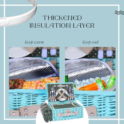 YPshuye Picnic Basket Set for 4 with Waterproof Blanket Mat Insulation Bag Wicker Blue Green Light Hawaiian Tropical Style Gift for Wedding Birthday Summer Camp Outdoor Camping Beach Travel Christmas - color: Green and White Dots